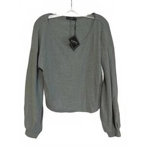 ZAFUL Women's Long Sleeve Ribbed Knit Top, Medium, Green